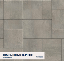 Load image into Gallery viewer, Gray tile pattern with 'Dimensions 3-Piece Scandina Gray' label and Durafusion logo.