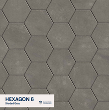 Load image into Gallery viewer, Hexagonal tiles in shaded gray with Duraflexion Technologies logo.