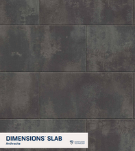 Load image into Gallery viewer, Dark gray rectangular tiles with 'Dimensions Slab' branding at the bottom.
