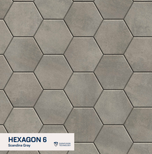 Load image into Gallery viewer, Hexagonal Scandina Gray tiles with Duraflor Fusion Technology label
